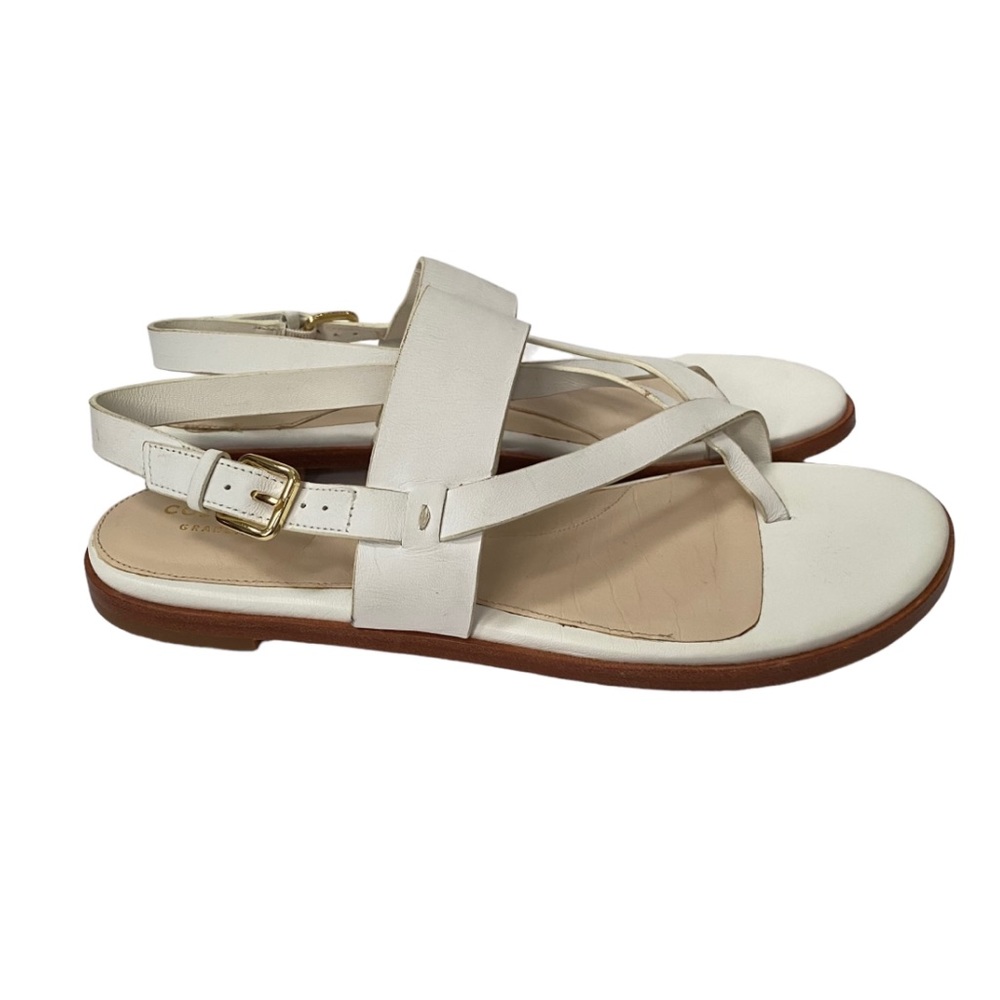 Cole Haan Grand 360 White Leather Sandal shoe flat sole 8.5 B - Picture 2 of 6